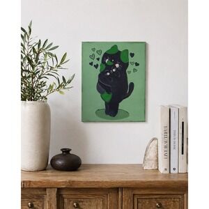 Hand Painted Black Cat On Canvas 8x10 Cute Cat Lover Nursery Wall Art New